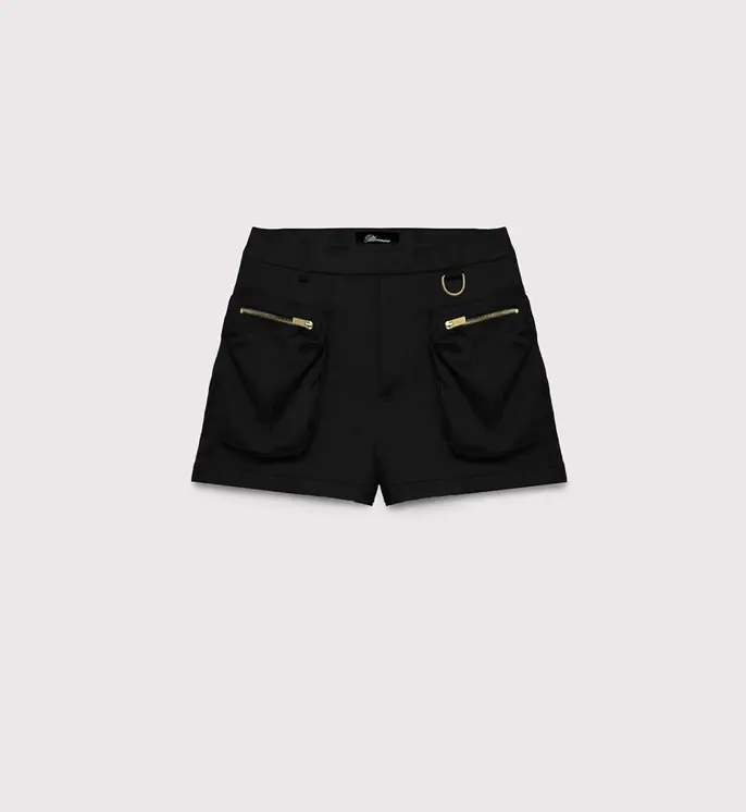 2023 women custom top manufactory ladies new style fashion black satin shorts with zipper