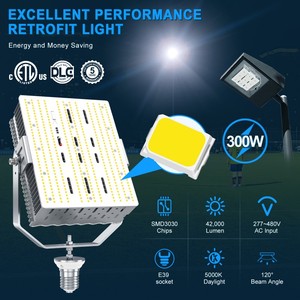 ชุดติดตั้งหลอดไฟ LED แบบ Retrofit สำหรับ Shoebox 300W 43500LM ขั้ว E39 Mogul ได้รับการรับรอง ETL DLC แสงสี 5000K สำหรับไฟลานจอดรถ สนามเทนนิส - Product Image 2