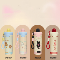 Botol Termos Minum Ganda Beruang 600ml, Baja Tahan Karat 316, Botol Air Terisolasi Motif Kartun Lucu Dengan Tali Silikon