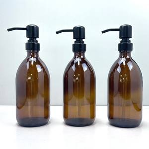 Wholesale 8 16oz Amber Glass Boston Round Bottle Stainless Steel Pump for <b>Kitchen</b> Bathroom Liquid Soaps Essential Oils Lotions - Product Image 1