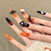 Faux ongles à presser d'Halloween faits main, longs forme cercueil, avec motifs 3D fantôme, chauve-souris, toile d'araignée et gouttes de sang, réutilisables en acrylique