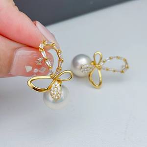 22376DIY Pendientes de Plata S925, Accesorios de Moda con Soporte Circular Vacío de 9-15 mm, Lazo y Tachuelas para Oreja, Accesorio para Perlas DIY - Product Image 1