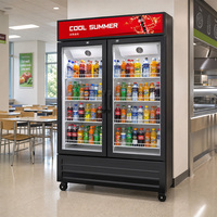 Réfrigérateur commercial à double température, refroidissement mécanique par air, vitrine verticale en verre pour boissons
