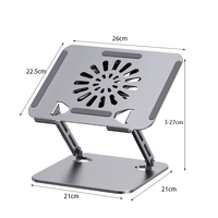 Support de refroidissement pour ordinateur portable en acier au carbone gris à prix abordable, 17 pouces, double bras réglable et pliable avec ventilateur, support pour tablette PC