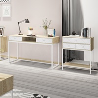 Console moderne en bois pour entrée et salon, table de canapé blanche avec étagère ouverte et 2 tiroirs, table console pour couloir