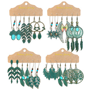 Fashion Jewelry Bohemian <b>Drop</b> Earrings Alloy Plant Design Women's Dangle Earrings Set Antique <b>Bronze</b> Plated - Product Image 1