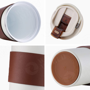 Tasse à café réutilisable avec revêtement céramique, couvercle et poignée, mug à café isolé en acier inoxydable, gobelet à café à double paroi pour les voyages - Product Image 6