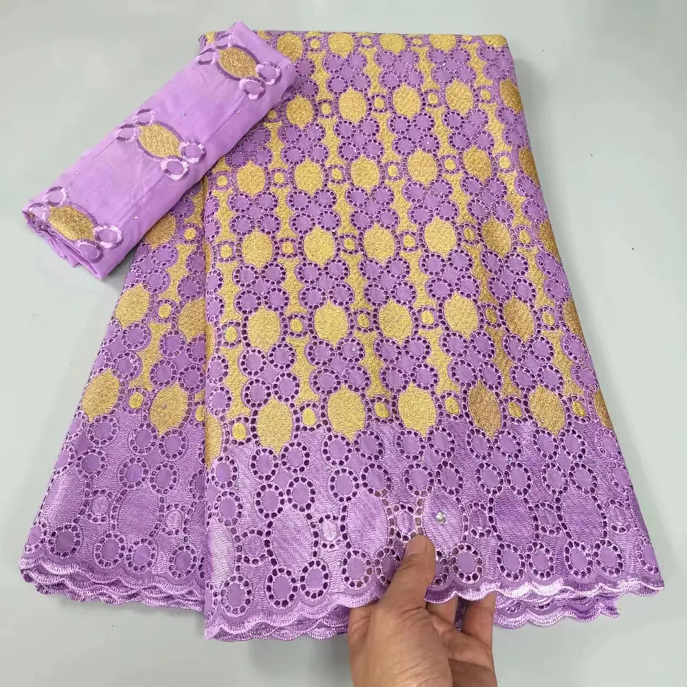 Chenlee suíço nigeriano laço tecido roxo algodão bordado laços secos