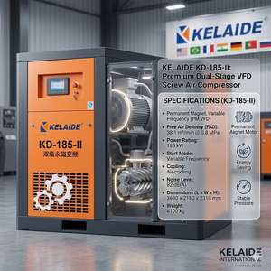 Kelaide KD-185-II 185KW,250HP 16 <b>Bar</b> Industrial Screw Air Compressor Double Stage PM VFD Stationary Oil-Free Air <b>Cooled</b> 380V - Product Image 3