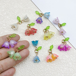 Ciondolo a doppio strato in acrilico placcato oro a forma di giglio e <span class=keywords><strong>campanula</strong></span>, accessorio fai da te per ciondoli per telefono, portachiavi, collane e orecchini - Product Image 4