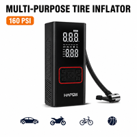 Gonfleur de pneus portable léger HAPOW 12V avec allume-cigare, chargement USB, double écran indicateur et trous de dissipation thermique latéraux