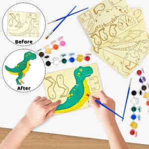 งานฝีมือไดโนเสาร์ไม้สำหรับเด็ก - ชุดระบายสี DIY 3 มิติ พร้อมไดโนเสาร์ 6 ตัว แปรงและสี กิจกรรมสำหรับเด็กก่อนวัยเรียนและของขวัญ - Product Image 2