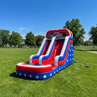 Toboggan aquatique gonflable patriotique avec piscine, double piste, rouge, blanc, bleu, PVC de qualité commerciale pour événements extérieurs et location