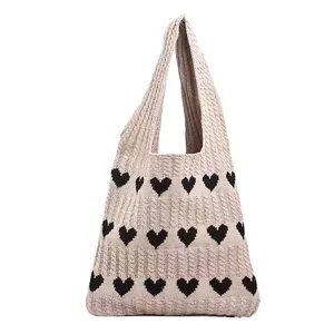 2024 New Trend Knitted Brand Solid Color White & Green Women's Bag Crochet Handbag Both For Girls And Women