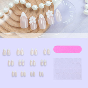 <span class=keywords><strong>Elegantes</strong></span> 24 <span class=keywords><strong>Uñas</strong></span> Acrílicas Artificiales en Forma de Almendra de Alta Calidad con Lazo Francés <span class=keywords><strong>y</strong></span> Diamantes de Imitación, <span class=keywords><strong>Uñas</strong></span> Postizas de Cobertura Completa con Pegamento de Fábrica - Product Image 2