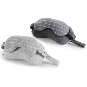 Antifaz de espuma a rayas con almohada para el cuello en forma de U, ayuda portátil para dormir en viajes y siestas - Product Image 3