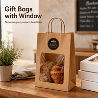 Sacs cadeaux pour petites entreprises, sacs en papier kraft personnalisés avec fenêtre transparente et poignées en papier torsadé pour boulangerie, aliments et cadeaux