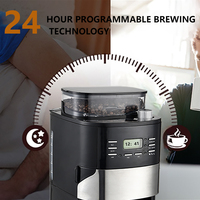 Cafetera comercial americana semiautomática eléctrica de vidrio, 12 tazas, programable 24 horas, todo en uno, con molinillo, negra, de bajo consumo energético