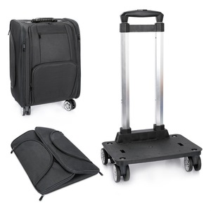Valise de voyage pliable en tissu Oxford noir à motif géométrique avec roulettes et fermeture éclair - Product Image 3