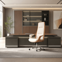 Ensemble de chaise de bureau de direction en bois, bureau moderne pour PDG avec armoire de rangement LED pour bureau de manager
