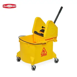 Commercial Down Press Yellow Plastic Floor Cleaning Squeeze Mop Bucket Trolley With Wringer Mop Bucket With Wheels