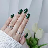 Lot de 24 faux ongles verts ovales à presser, en ABS, pré-dessinés, couleur unie, couverture complète