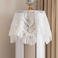 Nappe en dentelle florale blanche transparente, rectangulaire, avec bord festonné, pour décoration intérieure style Cottagecore
