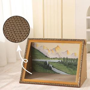 Cama para Gatos de Cartón, Rascador para Gatos, Marco de Fotos con Pintura al Óleo Reemplazable, Casa de Seguridad para Gatos, Universal para Todas las Estaciones, Grande - Product Image 4