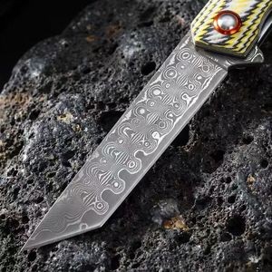 Couteau de poche tactique Tanto, couteau pliant en acier <span class=keywords><strong>Damas</strong></span> à 76 couches, cœur VG10, manche G10, couteau de survie, de chasse et de camping pour hommes DM031 - Product Image 5