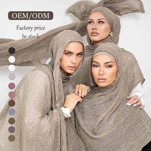 بيع بالجملة حجاب رايون مجعد الصلبة لينة تنفس الأوشحة القطنية فسكوزي صبغ القذرة تجعد ارتداء اليومي وشاح الحجاب للنساء - Product Image 1