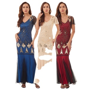 <span class=keywords><strong>Lin</strong></span> femmes Vintage Banquet sirène fête robe de mariée femme longue Maxi paillettes robe de soirée - Product Image 1