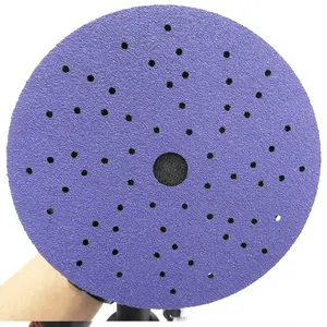 Disco abrasivo de 65 agujeros, papel de lija de cerámica, mejor absorción de polvo, antibloqueo, 6 pulgadas, 150mm, disco púrpura