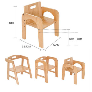 Chaise réglable pour enfants en bois de hêtre massif, réglage de la hauteur du siège en 2 positions, design moderne, salle à manger, salon - Product Image 3