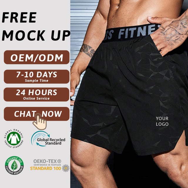 Bespoke Men Fitness Lightweight Shorts Geometric Pattern Quick Running Trunks Athletic Gym Wear Wholesale Factory Bottoms