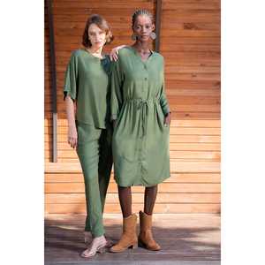 Ensemble pantalon et haut pour femme en viscose XXL, col bateau, épaules tombantes, manches 3/4 avec poche, pour vêtements de nuit - Product Image 1