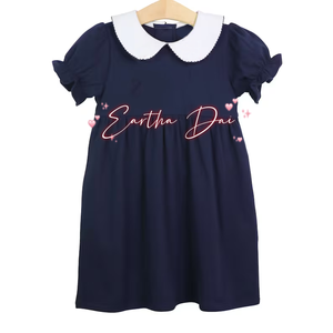 Ensembles assortis pour frères et sœurs monogramme coton pomme applique retour à l'école col claudine vêtements pour bébés tenues pour enfants - Product Image 2