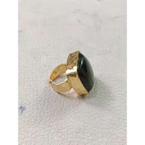 <b>Black</b> Stone Gold-Plated Handmade Brass <b>Ring</b> Adjustable Natural Stone Fashion Jewelry Gift <b>for</b> <b>Men</b> Women Part Bulk Collection - Product Image 2
