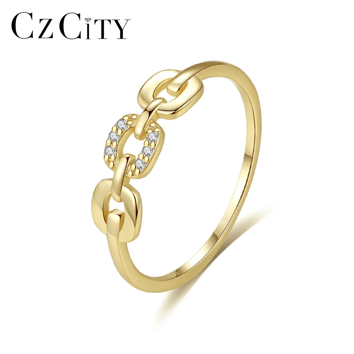 CZCITY Metal moda takı bayan Cz 925 kaplama mikro zirkon yüksek kalite gümüş tasarım kız altın yüzük
