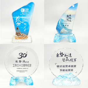 Trofeo <span class=keywords><strong>de</strong></span> Cristal Conmemorativo <span class=keywords><strong>de</strong></span> Gratitud 2025, Grabado, Ecológico, con Impresión UV, Base Azul, para Profesor, Aniversario Laboral, Personal Universitario - Product Image 3