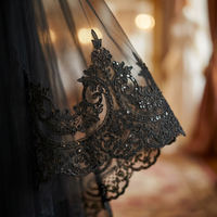 Dentelle de mariée écologique de luxe, noire, baroque, à motifs floraux, brodée à la machine, à sequins, festonnée, pour voile, OEM ODM