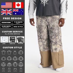 Pantalon cargo KingSen pour homme, coupe oversize, imprimé camouflage patchwork, blocs de couleur, jambe large, ample, style workwear, multi-poches, streetwear - Product Image 2