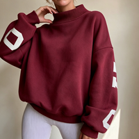 Sweat-shirt oversize pour femme à col montant, coupe décontractée, imprimé 3D en relief, en molleton de coton, pull décontracté