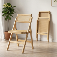 Chaise de salle à manger pliable scandinave en rotin, en bois d'hévéa massif, avec assise en osier tressé, style café-bistro français pour la maison