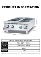 Cuisinière électrique professionnelle à 4 brûleurs haute puissance pour hôtel
