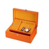 Boîte de rangement à bijoux en bois massif orange de grande valeur : une boîte en bois pour l'organisation classifiée des montres et des accessoires