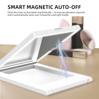 Miroir de maquillage pliable à LED rechargeable en gros, 3 couleurs de lumière, avec lumière LED, interrupteur tactile cosmétique, portable et pliable