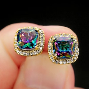 Women Colorful Stone <b>Stud</b> <b>Earrings</b> Minimal Fashion Jewelry - Product Image 1
