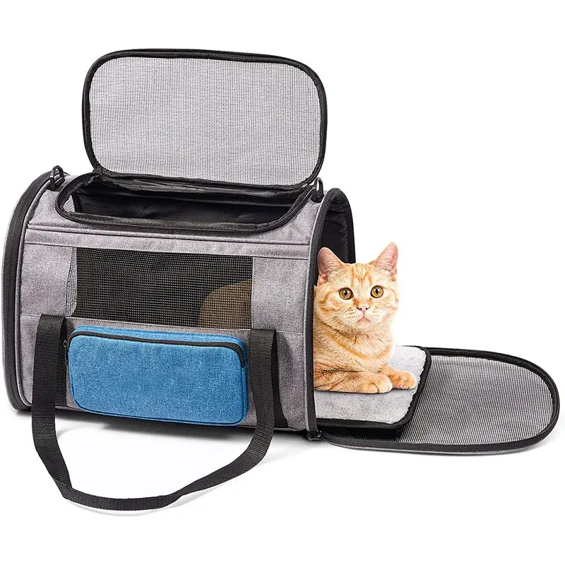 Draagbare Kat Carrier Soft-Sided Luchtvaartmaatschappij Goedgekeurd Opvouwbare Hondendraagtas Voor Huisdieren Reisdrager Voor Grote Katten 20 Lbs