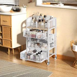 รถเข็นจัดระเบียบเครื่องสำอาง 5 ชั้น พร้อมลิ้นชัก 4 ชั้น และล้อเลื่อน ตู้โชว์เครื่องสำอาง ตู้เก็บผลิตภัณฑ์ดูแลผิว รถเข็นเก็บของสำหรับผลิตภัณฑ์ดูแลผิว - Product Image 3