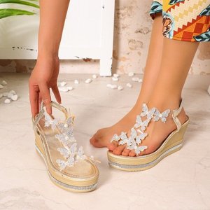 Sandales compensées papillon à strass, bout ouvert, bride cheville, plateforme, chaussures habillées d'été - Product Image 4